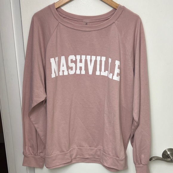 As Revival Tops - As Revival, Dusty Rose sweatshirt w/ Nashville in white, on the Front Sz M